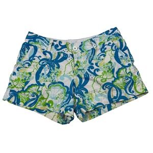 Lilly Pulitzer Callahan Shorts Womens 8 Blue Green Paisley Floral Chino 34x5